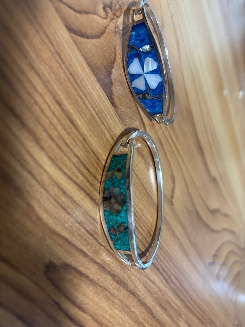 Vintage Hecho en Mexico Alpaca Inlay Cuff Bracelets – Turquoise & Abalone – Set